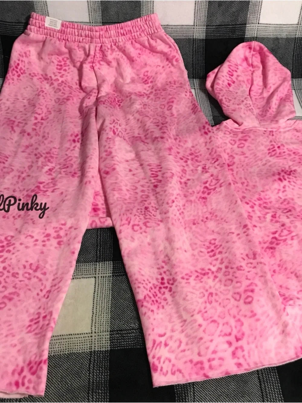 VS PINK IVY FLEECE CAMPUS FULL ZIP & SWEATPANTS PINK LEOPARD PRINT LOGO XS